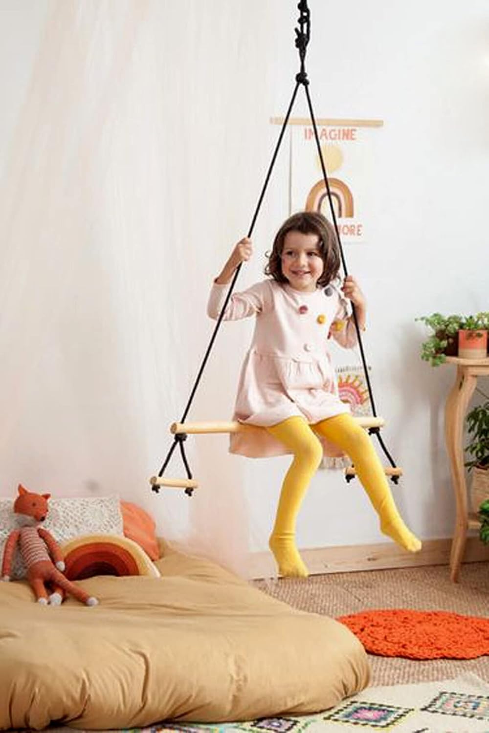 Bundera Basic Wood Sensory Trapezoidal Swing Children Gymnastics Activity Development Swing