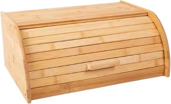 Bread Bin Roll Top Lid Bread Box Kitchen Countertop Storage Container Natural Engineered Wood Bread Storage Container for Loaves, Pastries, Buns, Bagels, Muffins, Cupcakes & Cookies 27x 16 x 40cm