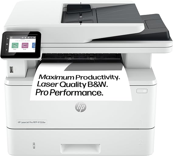 HP Laserjet Pro MFP 4102dw Laser Printer | Black and White | Printer for Small Medium Business | Print, Copy, Scan, ADF | 2-Sided Printing | Dual-Band Wi-Fi, Ethernet