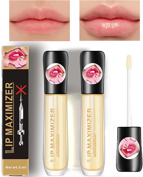 Lip Balm Plumping Lip Gloss,Clear Lip Oil Waterproof Liquid Lip Plumper Strong Moisturize Lipstick Long Lasting Nutritious Lip Plumper Makeup Set (Peach -2PCS)