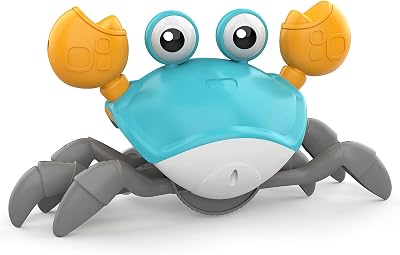 HIMEN Musical Crawling Crab Baby Toy, Rechargeable Walking Crab Toy with LED Light, Automatically Avoid Obstacle, Fun Interactive Development Baby Toys 6 to 12, Gifts for Kids Babies Toddlers