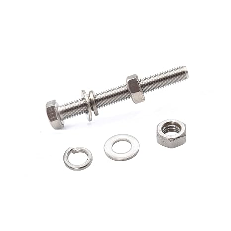 10-Pack M6 x 80mm Hexagon Screws Hex Bolts with M6 Hex Nuts M6 Flat Washers/Spring Lock Washers Set, 304/18-8, Plain Finish