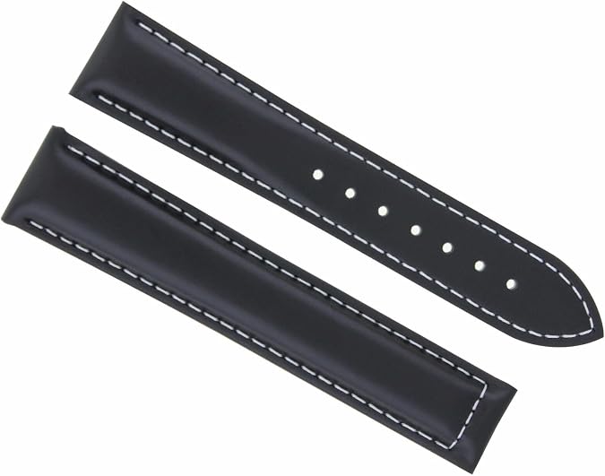 Ewatchparts 24/18mm Leather Band Strap Compatible With Omega Railmaster XXL 2806.52.37 Watch Black With White Stitching