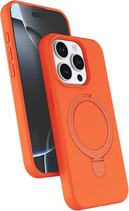 CONSTRAIN - iPhone 14 Pro Max ile uyumlu Apple Kılıf Magsafe ile uyumlu Halkalı Extra Standlı içi Kadife Yumuşak Renkli Silikon Kapak - Turuncu