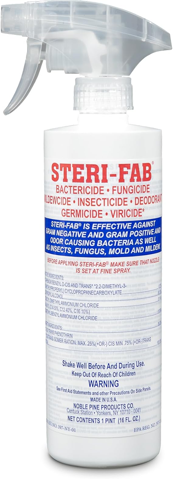 Steri-fab All-in-One Disinfectant & Insecticide Spray Kills Bed Bugs, Fleas, Mites, Roaches, Viruses, Fungi, Odors Quick-Drying, Non-Residual, 16 Ounce Sprayer Bottle