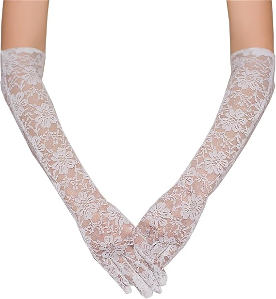 Floral Lace Long Gloves for Women | Wedding Glove for Bride, Elbow Length