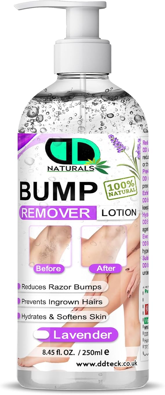 100% Natural Bump Remover Lotion Ingrown Hair Treatment | Reduces Razor Burns & Bumps I Use on Legs, Bikini Line, Underarm & face, Exfoliates Dead Skin Cells, Hydrates & Softens Skin (250ml Pump)
