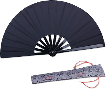 Folding Fan 11.8inch Black-Small Hand Fan Chinese Kung Fu Tai Chi Hand Held Folding Fans for Men/Women/Children With a Fabric Case for Protection Black