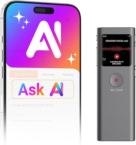 AI Voice Recorder, Transcribe & Summarize with AI Note Taker | Voice Recorder for Meetings & Lectures & Interviews, Voice Activated with Playback, 90+ Languages, Portable Tape Recorder