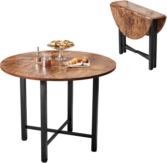 36 Folding Dining Table, Multifunction Round Drop Leaf Wooden Kitchen Table, Mid-Century Foldable Table Compact Small Dining Table, Farmhouse Extendable Table for Small Spaces 2-4