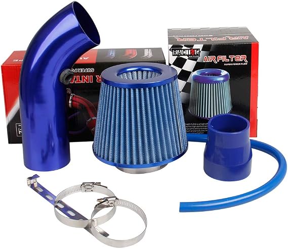 Pindex Cold Air Intake Induction Kit 3in with Alumimum Pipe, Bleu | 76 mm Cold Air Filter Kit, for Car Automobile Racing Engine, Universal