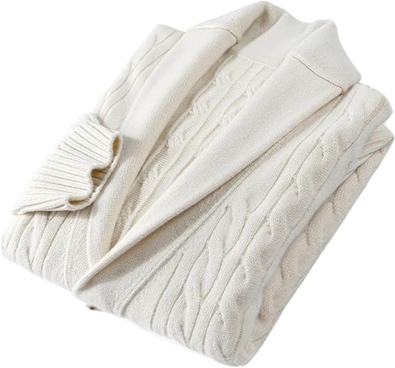 HNVAVQ 100% Cashmere Mens Shawl Collar Cardigan Sweater Button Down Cable Knit Sweaters Casual Knitted Jacket