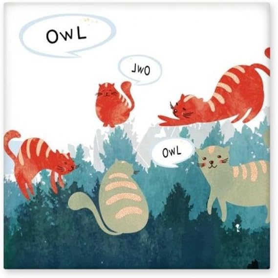Cat Talking Owl Protect Animal Pet Lover Ceramic Tile Glossy Decal Glazed Brick Adorn Stone