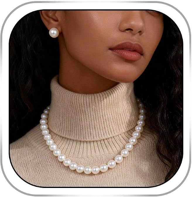 Foyte Pearl Necklace and Earring Set Fuax Pearl Jewelry Set for Women