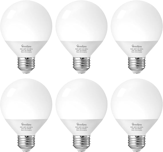 GvvooHome Vanity Light Bulbs for Bathroom, G25 LED Globe Light Bulbs for Makeup Mirror Dressing Room, 60W Equivalent, 5000K Daylight, 800LM, E26 Base, Non-Dimmable, 6-Pack