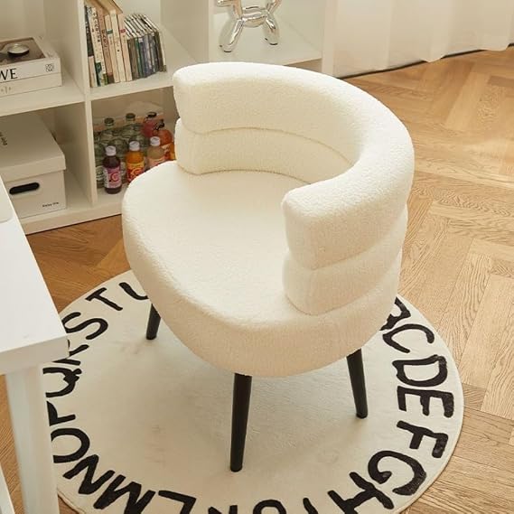 Makeup Vanity Chairs with Back,Office Desk No Wheels,Comfy Fabric Easy to Install for Living Room,Bedroom,Home,Office,Dressing Room-Beige White