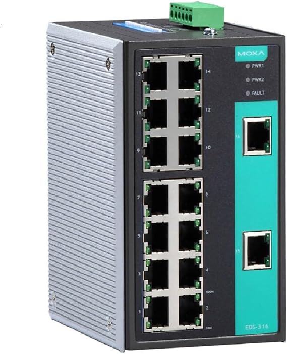 Moxa EDS-316 ethernet - 16 Ports 10/100BaseT(X) (RJ45 Connector) Unmanaged Ethernet Switch, Relay Output Warning