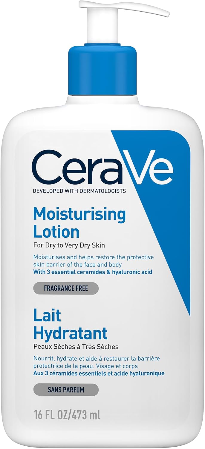 CeraVe Moisturising Lotion, for normal to very dry skin, Enriched with 3 Essential Ceramides, Hyaluronic Acid and MVe technology, CeraVe face moisturiser, Daily Hydrating Moisturiser, 473ml