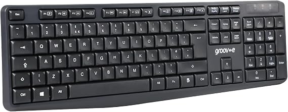 groov e Wireless Full-Size Keyboard - Computer Accessories for Laptops and PCs, Ergonomic Design, Silent Keys, 2.4G Wireless Connection, Qwerty Keyboard - Black