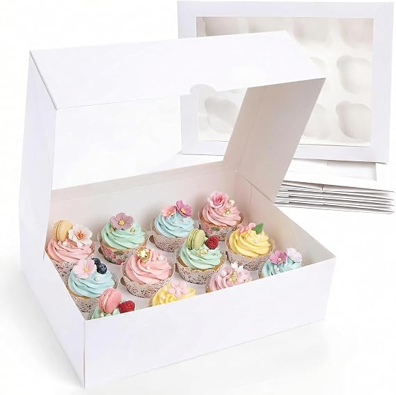 VGOODALL 12 Count Cupcake Boxes, 6 PCS Cupcake Container with Window | Boxes Holding 72pastry for Birthday Holiday, Party Bakery Supplies 13.2x9.8 X4