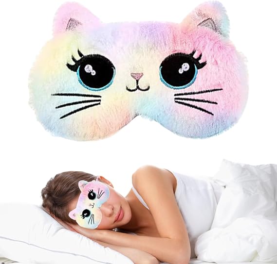 Kids Eye Masks for Sleeping - Cute Plush Sleep Mask for Girls and Boys - Cute Cat Design - Travel, Sleepovers, Relaxation