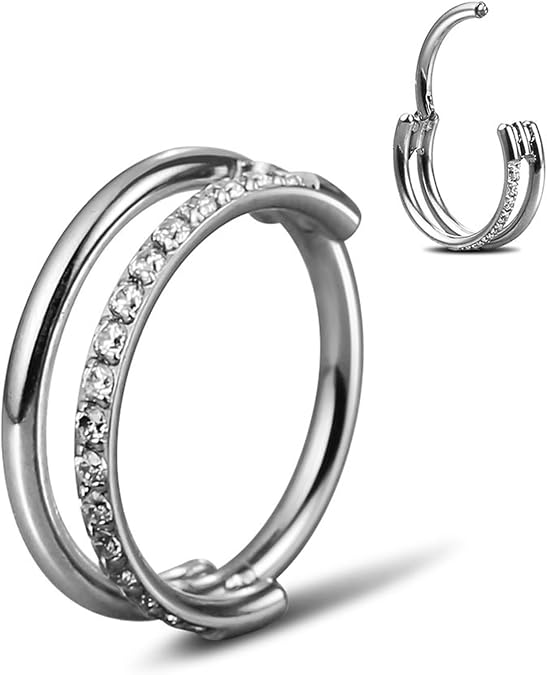 CANDYFANCY 16g Nose Rings For Women 316L Stainless Steel Nose Hoops Gold Silver Septum Rings Cz Double Hoops Cartilage Earrings Daith Coach Tragus Multiple Body Piecing Hypoallergenic
