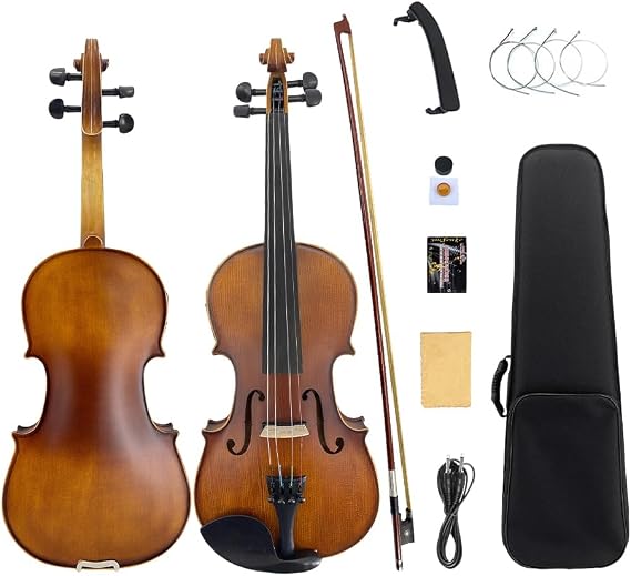 Yinfente Acoustic Violin Electric Violin 4/4 Full Size Violin 4 String Maple Spruce For Student,Violin For Beginners violin Case,Brazilwood Bow,Cable,Cleaning Cloth,Rosin,Bridge