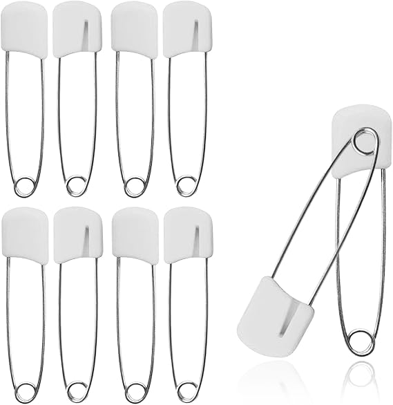 10 pcs Cloth Diaper Pins Stainless Steel Traditional Safety Pin (White)