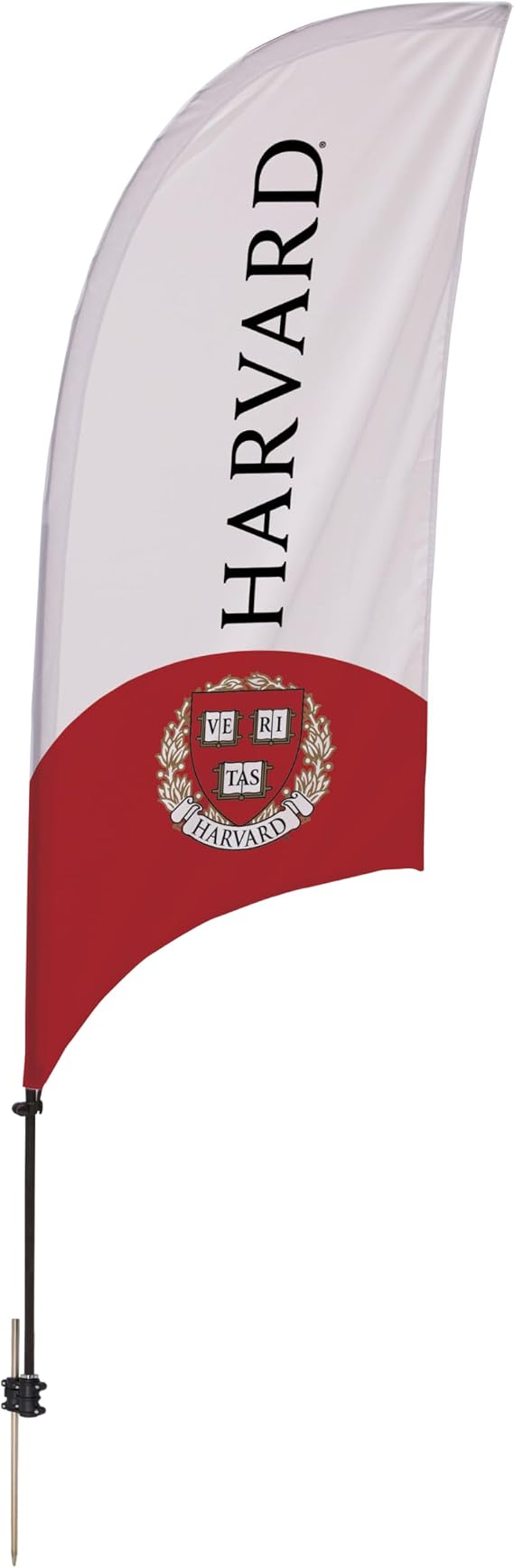 Harvard Crimson Feather Flag - Super Polyester - 7.5' | White, Red - College Sports Printed Feather Flag - Spike Base - NCAA Licensed - School Banner
