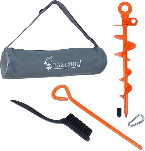 Eazy2hD 15 Dog Tie Out Stake, Heavy Duty Dog Anchor for Dogs Up to 220Lbs, 360 No Tangle Dog Tether, Anti-Rust Dog Stakes for Outside, Tie Out for