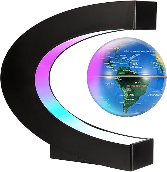 Gresus Magnetic Levitating Floating World Map Globe, C Shape Display Frame with LED Lights, Cool Tech Home Office Desk Gadget Decor Birthday Gift for Men Fathers Boyfriend Students ( Globe doesn't light up)
