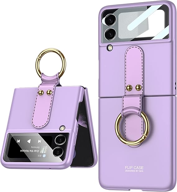 COQUE Cover for Galaxy Z Flip 3 5G Case,Shell Film All-Inclusive Phone Case with Ring Video Stand,Folding Phone Case for Samsung Galaxy Z Flip 3 5G-Purple