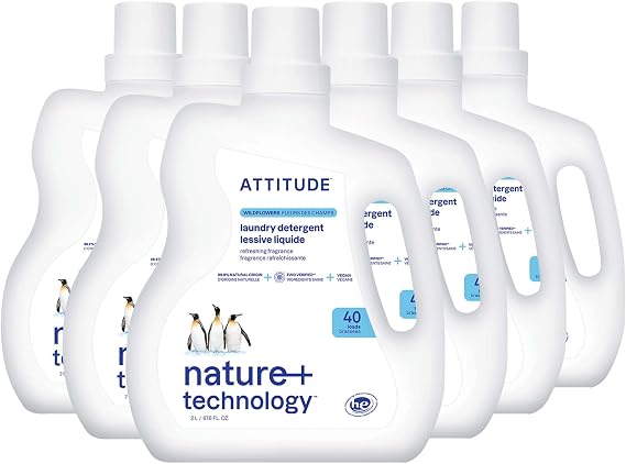 ATTITUDE Liquid Laundry Detergent, EWG Verified Laundry Soap, HE Compatible, Vegan and Plant Based Products, Cruelty-Free, Wildflowers, 40 Loads, 67.6 Fl Oz (Pack of 6)
