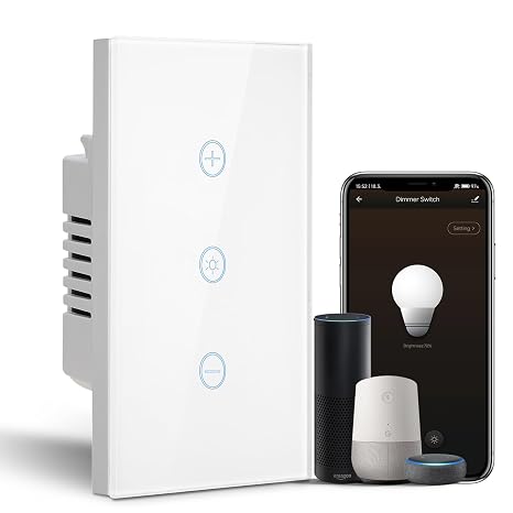 BSEED Dimmer Switch, 2.4GHz Smart Dimmer Light Switch Compatible with Alexa and Google Home, Neutral Wire Required, Touch Single Pole Dimmer Switch for Lamp, Remote Voice Control, White