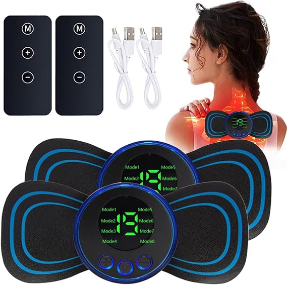 2 Pack Mini Neck Massager, 8 Modes 19 Levels Adjustable, Microcurrent EMS Massager for Neck, Back, Waist, Legs & Arms
