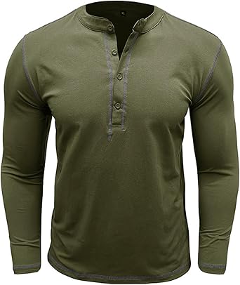 Henley Shirts for Men Long Sleeve Basic Pullover Tops Classic Cotton Button Crewneck T Shirt Casual Lightweight Shirt