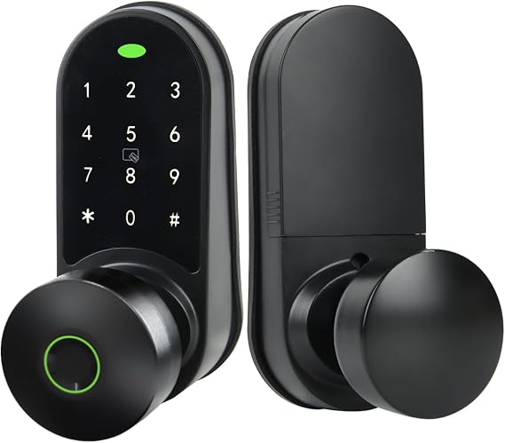 Electronic Keypad Door Lock, Fingerprint Smart Knob for Front Door, Keyless Entry Digital Lock with Handle and Passcode Remotely, Matte Black