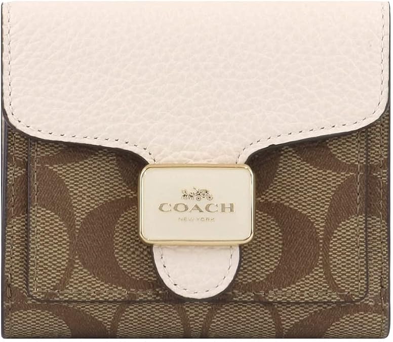 Coach C7805 Bi-fold Wallet, Mini Wallet, Signature Women's IMDJ8 Khaki Chalk