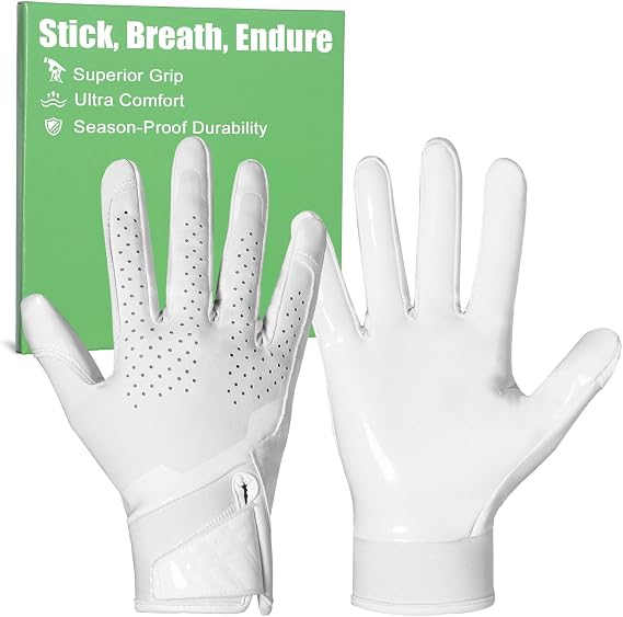RIGWARL Football Gloves Adult Youth, White Black Flag Football Receiver Gloves with Super Sticky Grip, Ultra Breathable Durability for High Game Performance Gifts