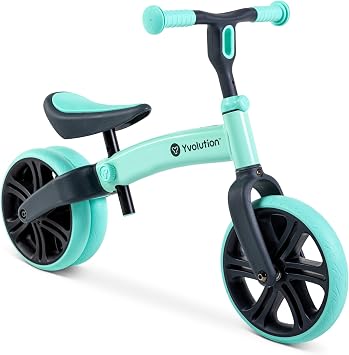Yvolution Y Velo Junior 9 Balance Bike 2-in-1 No-Pedal Training Bicycle with Dual Rear Wheels, Adjustable Seat &amp; Handlebar Ages 18 months to 3 years, Max Weight 44 lbs