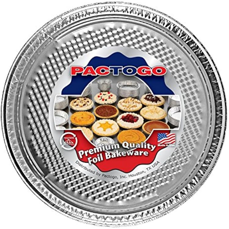 PACTOGO 12 Round Aluminum Foil Pizza Pan - Disposable Waffle Bottom Baking Sheets Made in USA Pack of 25