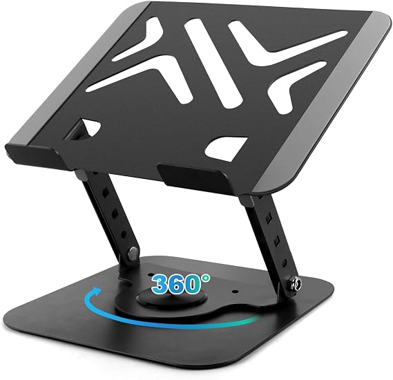 360 Rotating Laptop Stand for Desk, Portable Laptop Riser with Reinforced Support, Ergonomic PC Stand Height & Angle Adjustable, Metal Laptops Holder for Notebook Computer Tablet Office Accessories