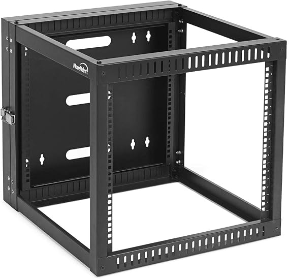 NavePoint 9U Wall Mount Server Rack with Hinged Back, 4-Post 24 Deep, Rear Swing Frame 9U Network Rack Wall Mount for 19 Inch Equipment AV IT Easy Cable Management, Black