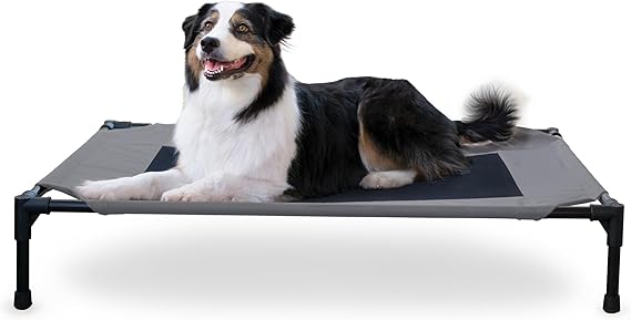 K&H Outdoor Elevated Dog Bed - Cooling Raised Dog Bed for Medium & Large Pets, Breathable Mesh Center Hammock Design, Indoor/Outdoor Washable Cover, Portable Metal Frame, Gray, Large 42x30in