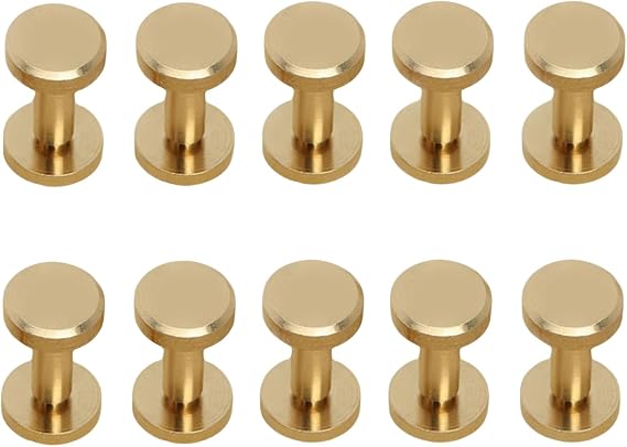 10Pcs Leather Craft Belt Fastener Binding Screws Studs Rivets, Brass, 10mm