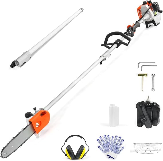 NEO-TEC 26CC Gas Pole Saw 6.9-9.5 FT Pole Chainsaw for Tree Trimming with 2.67 FT Extension Pole | 10" Chain Saw,90Adjustable Head, Automatic Lubrication | Cuts Limbs Up to 8 Inches Thick