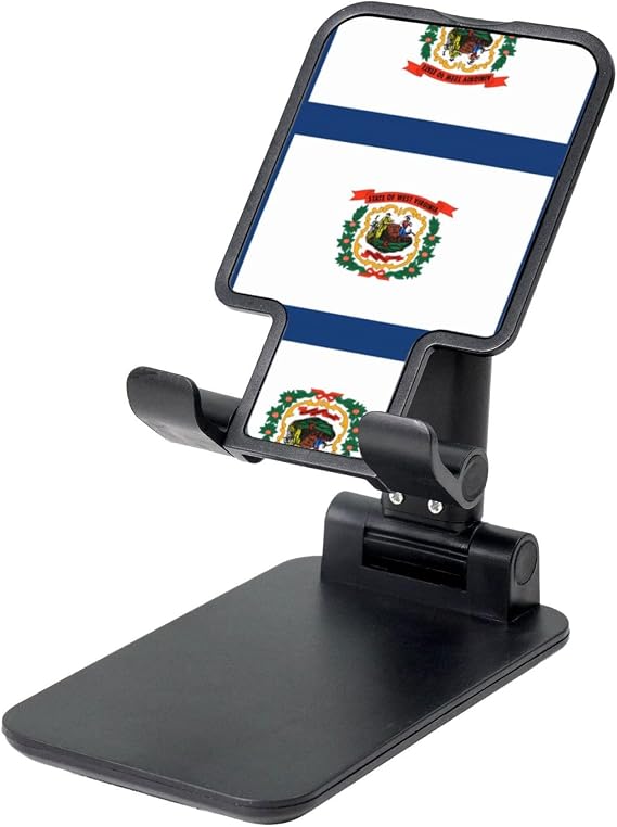 West Virginia Flag Universal Cell Phone Holder - Adjustable Desk Phone Stand for Office Home & Travel Black