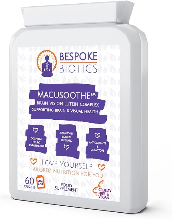 MACUSOOTHE Eye Complex Premium Vision Support, Eye Pressure, Age Related, Blue Light (from Smartphones) | Contains Zeaxanthin, Lutein, Bilberry & Pine Bark | UK Made | GMP Standards