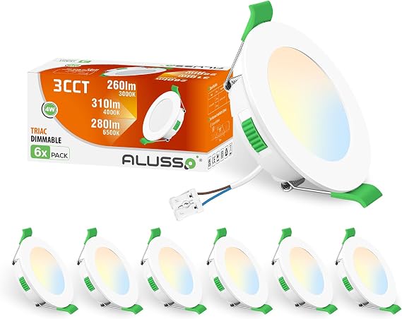 ALUSSO LED Recessed Ceiling Lights 4W 310LM 3CCT Dimmable White 6 Pack