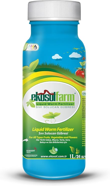 EkosolFarm Liquid Worm Fertilizer – Suitable for All Plants - Concentrated Natural Plant Food, Root and Leaf Strengthener with Richness of Microorganisms (1 Liter)